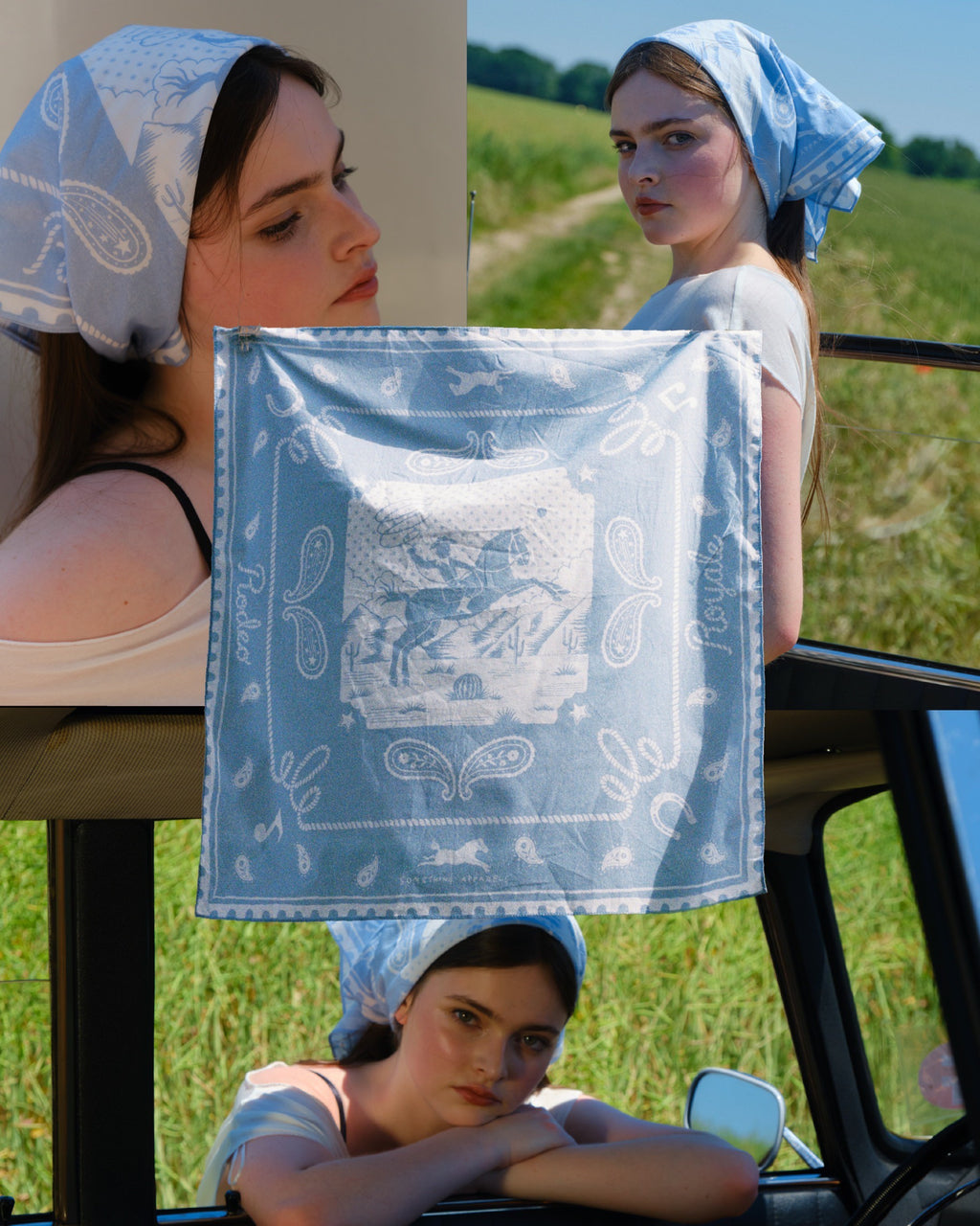 SOMETHING RODEO BANDANA SCARF (MORNING RANGE BLUE)