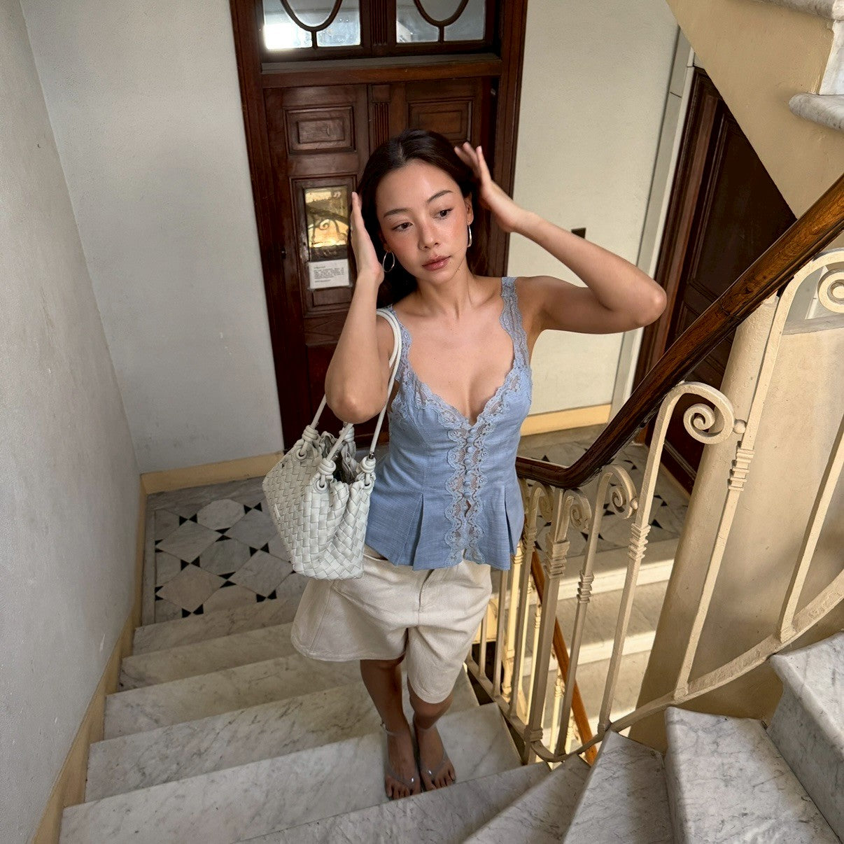 SOMETHING CAPUCINE LACE TOP (LIGHT BLUE)