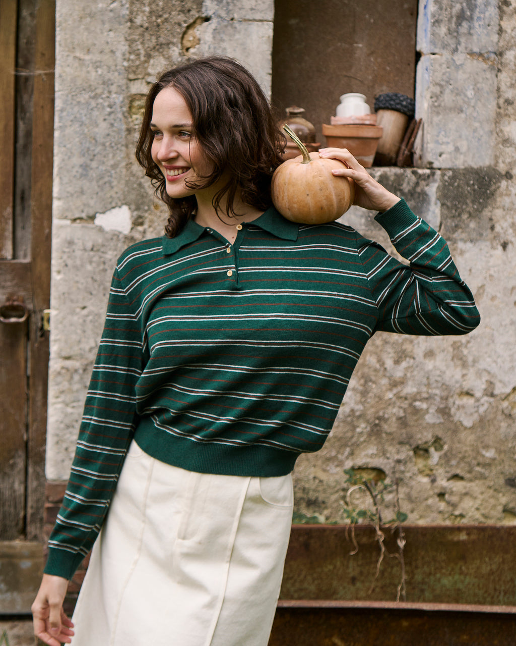 SOMETHING JUNIPER GREEN POLO STRIPE KNITS