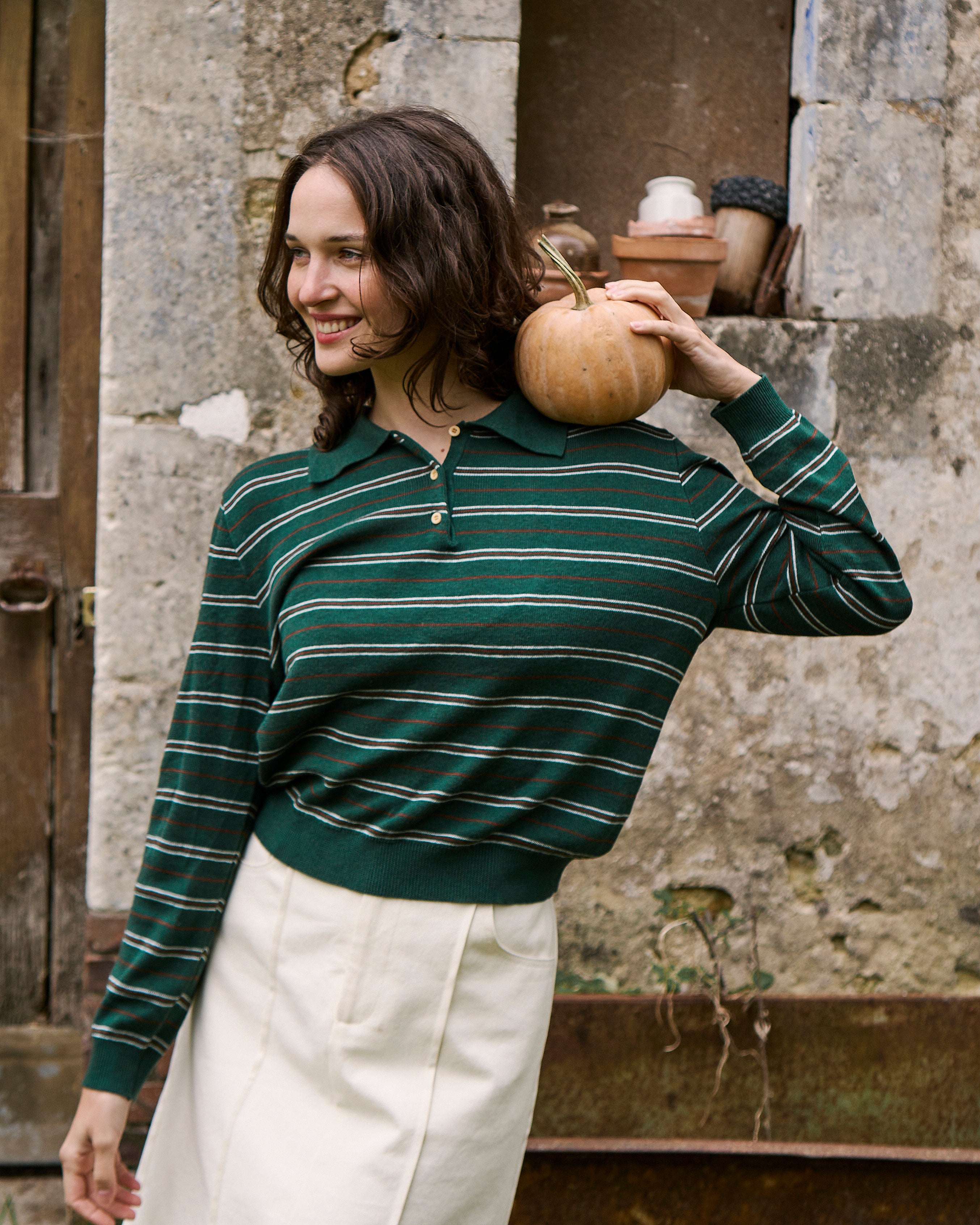 SOMETHING JUNIPER GREEN POLO STRIPE KNITS