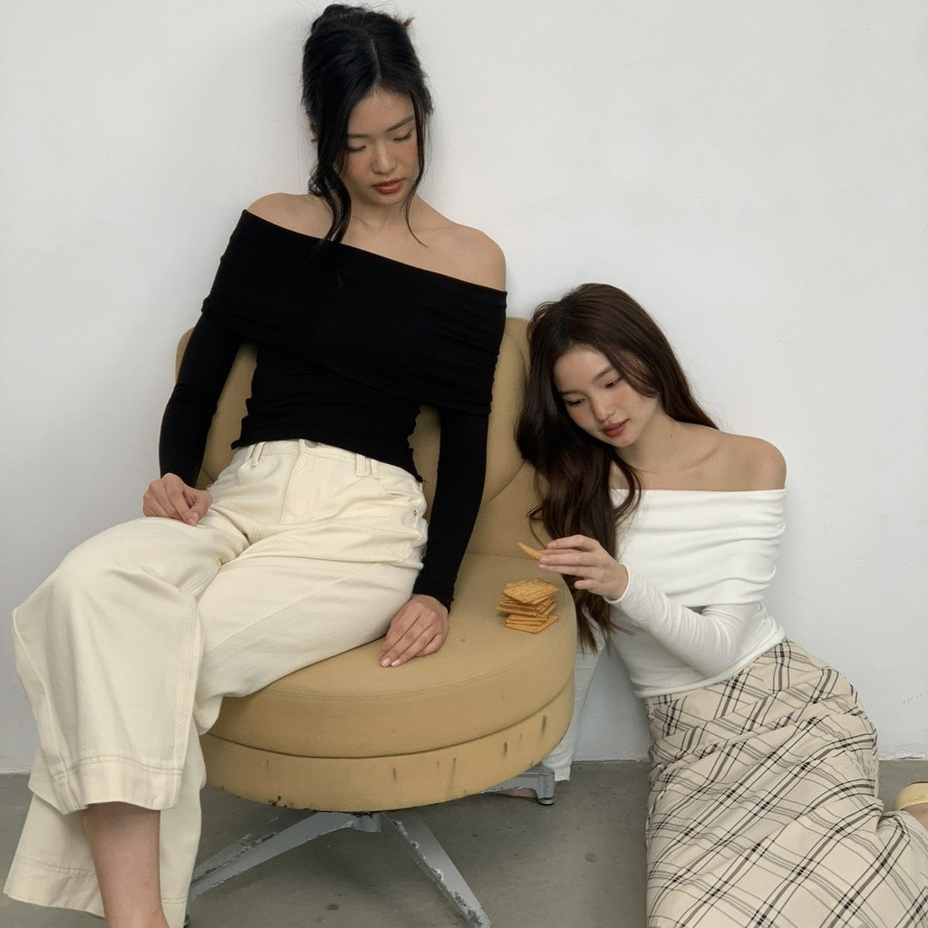 SOMETHING MARSHMALLOW WHIP OFF SHOULDER (BLACK)