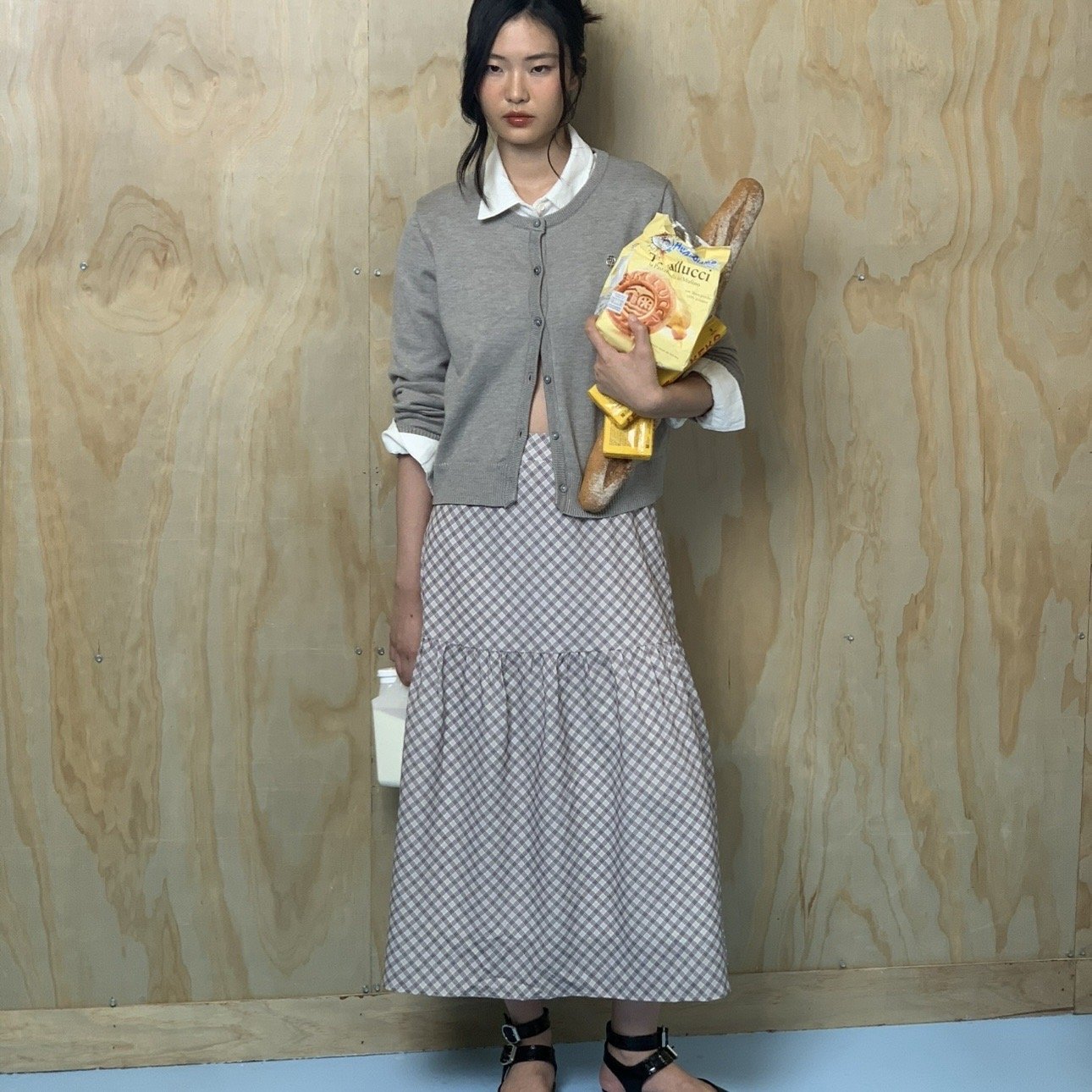 SOMETHING HONEYCOMB CHECKED SKIRT