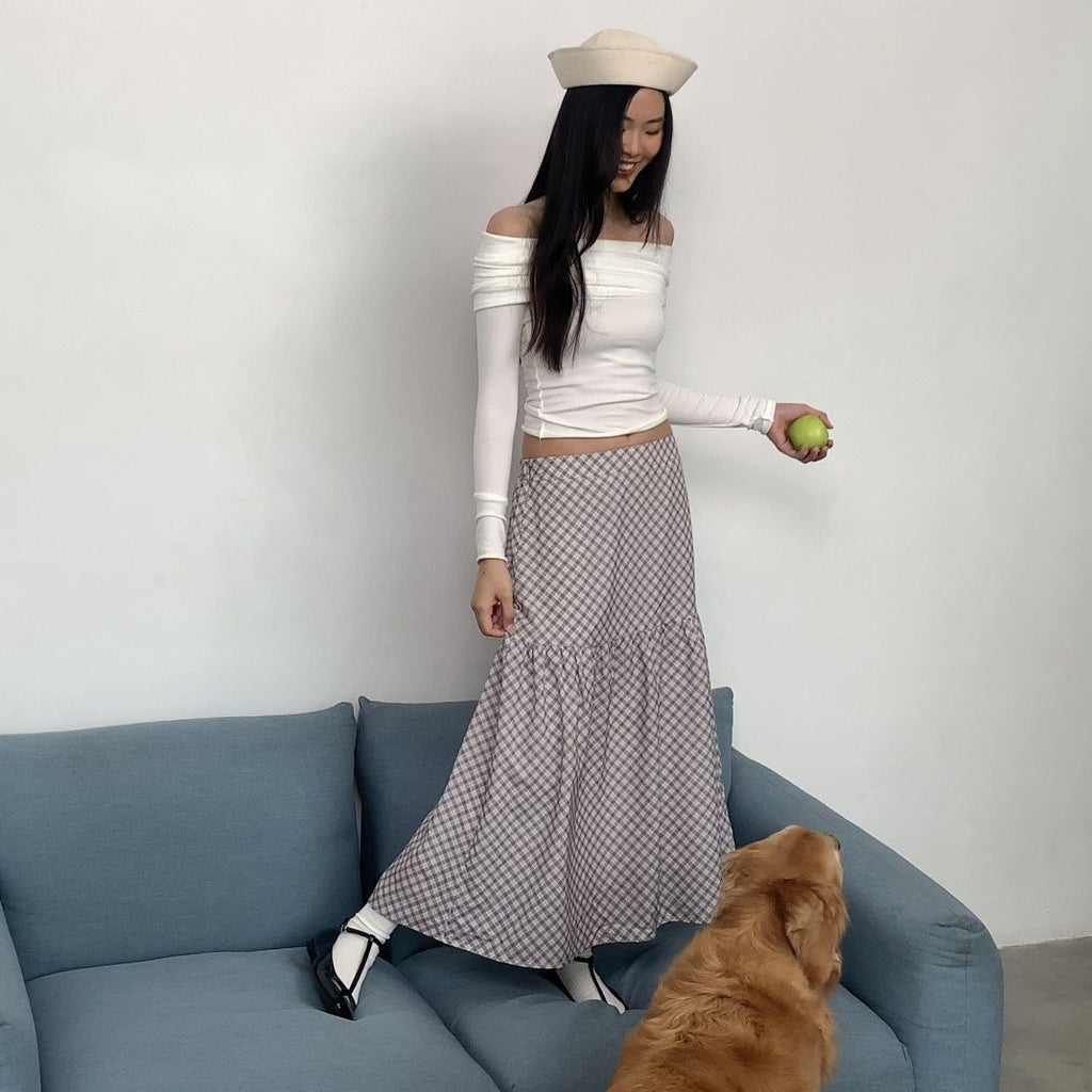 SOMETHING HONEYCOMB CHECKED SKIRT