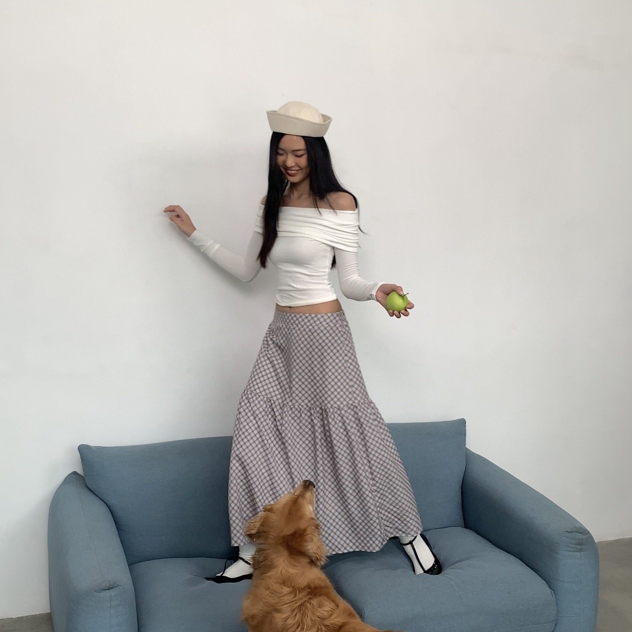 SOMETHING HONEYCOMB CHECKED SKIRT