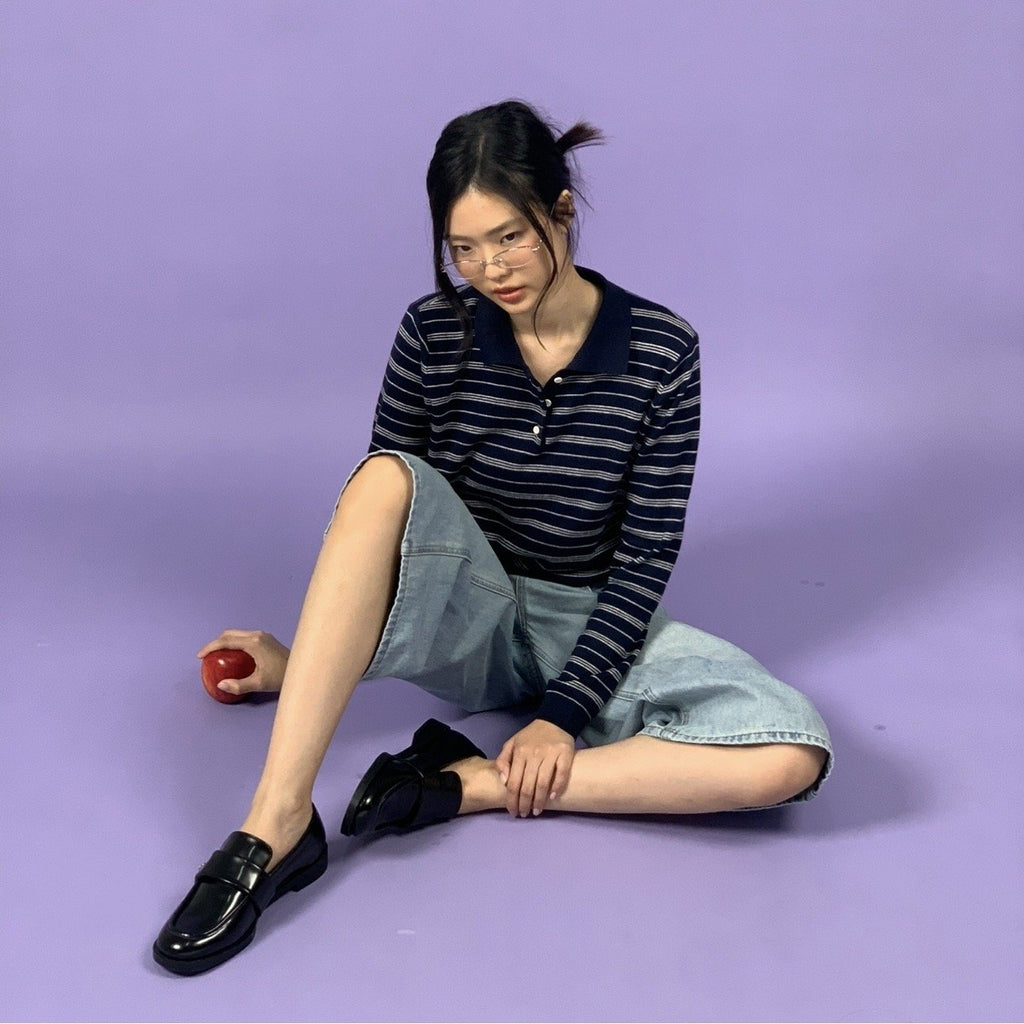 SOMETHING NAVY POLO STRIPE KNITS