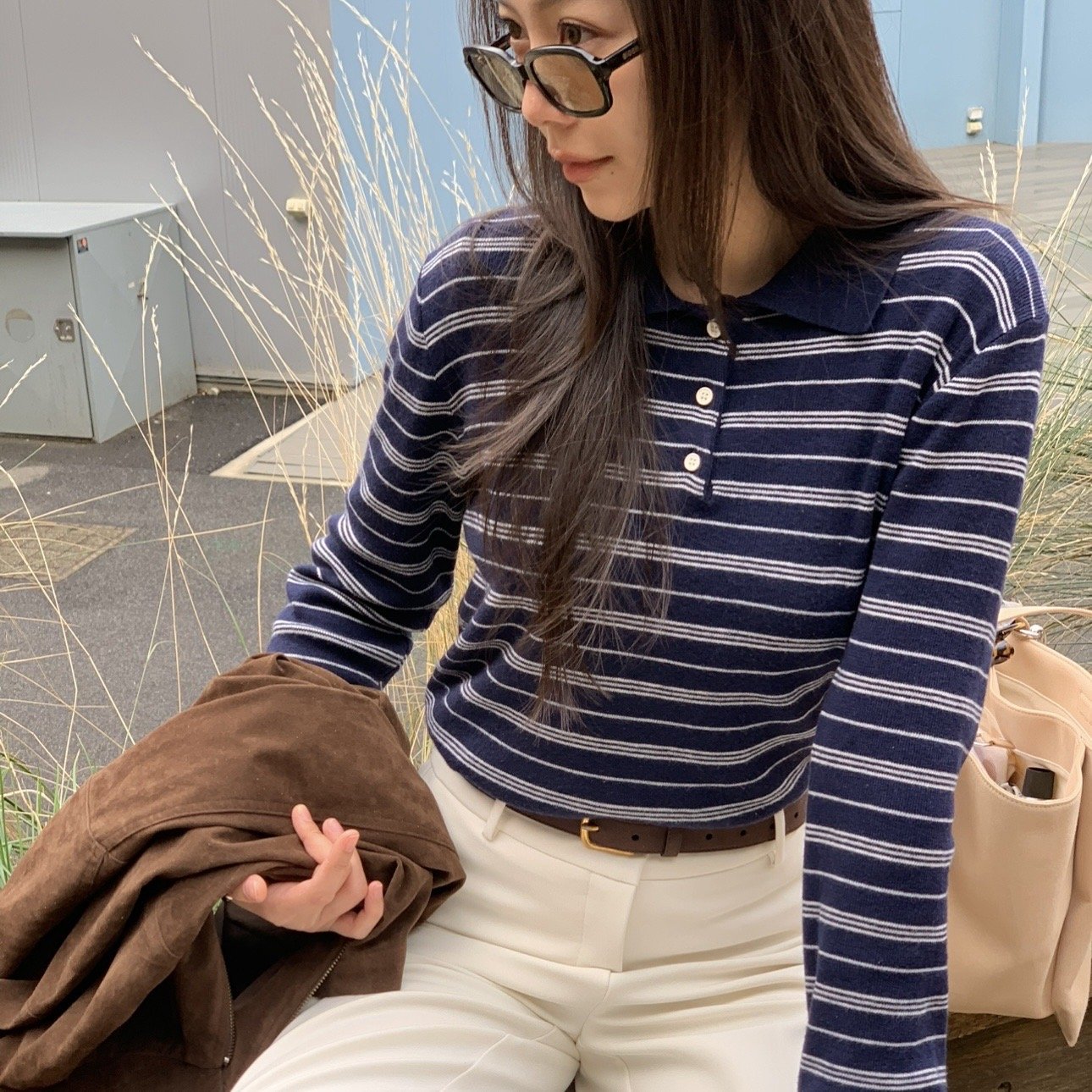 SOMETHING NAVY POLO STRIPE KNITS