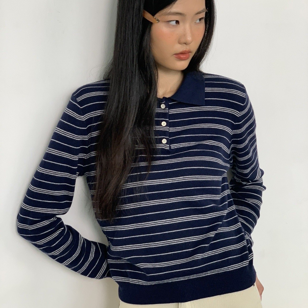 SOMETHING NAVY POLO STRIPE KNITS