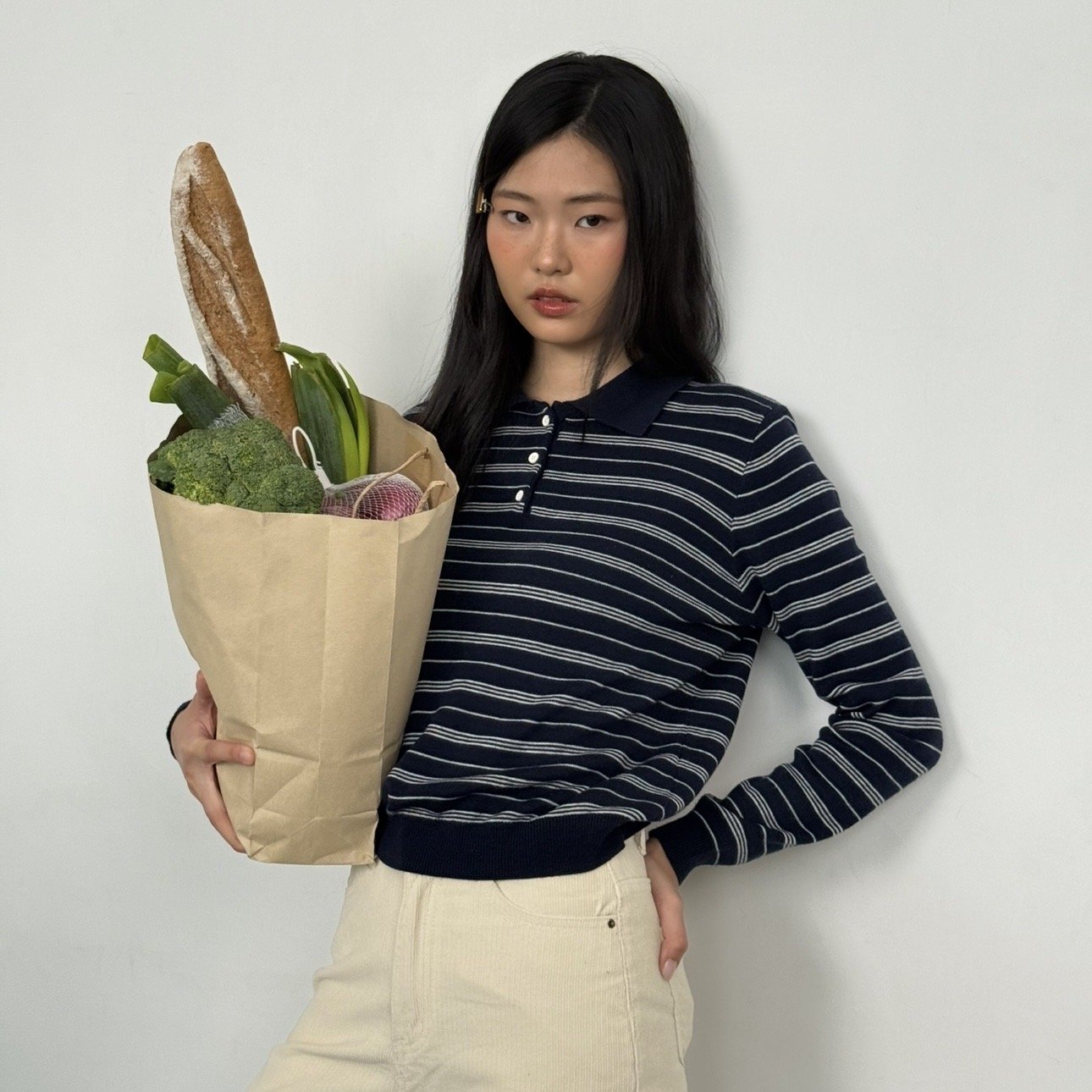 SOMETHING NAVY POLO STRIPE KNITS