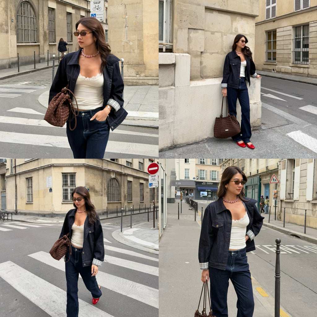 SOMETHING GINGHAM LINING DENIM JACKET