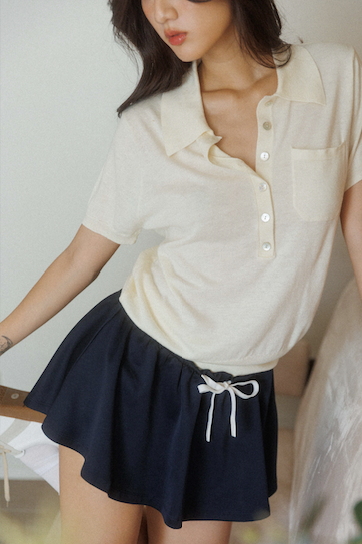 SOMETHING PREPPY POLO KNIT (OAT MILK)