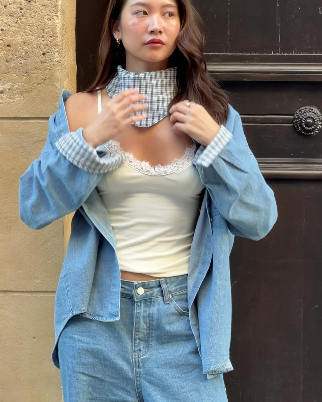 SOMETHING RUSTIC DENIM SHIRT WITH SCARF