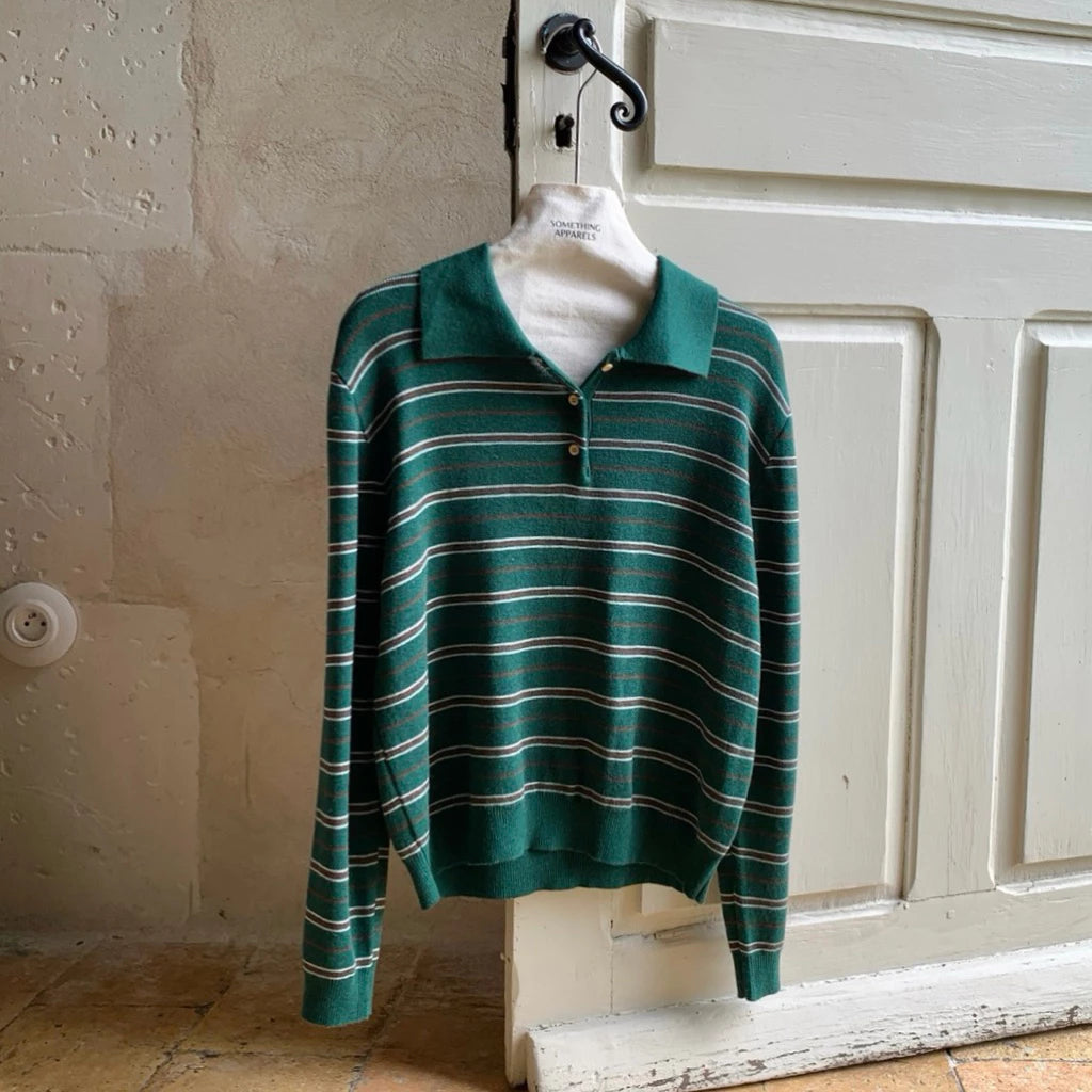 SOMETHING JUNIPER GREEN POLO STRIPE KNITS
