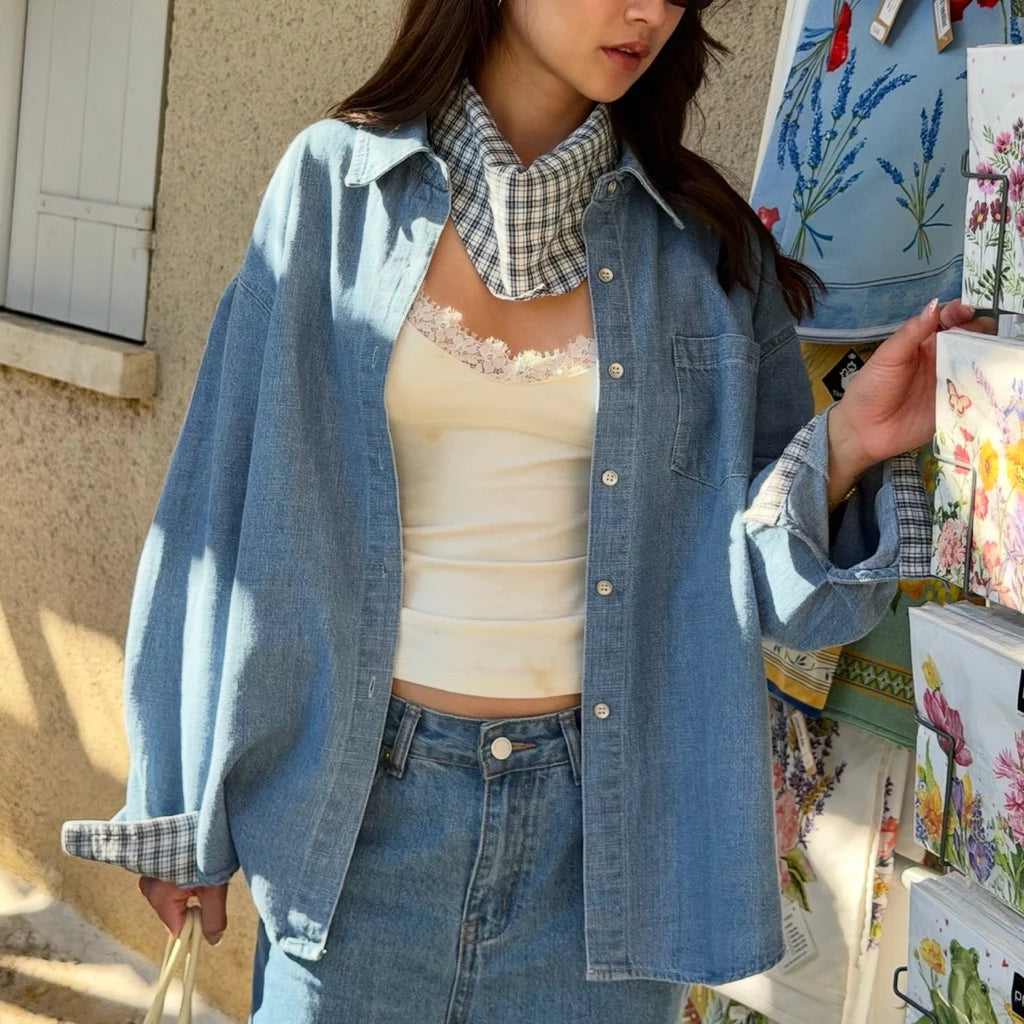 SOMETHING RUSTIC DENIM SHIRT WITH SCARF