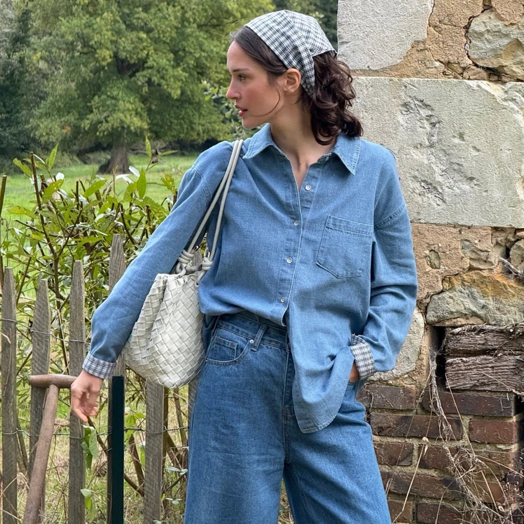 SOMETHING RUSTIC DENIM SHIRT WITH SCARF