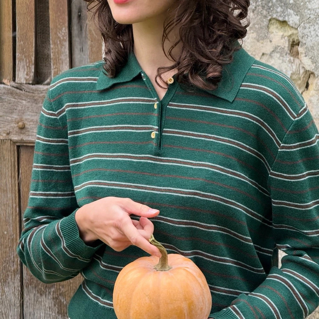 SOMETHING JUNIPER GREEN POLO STRIPE KNITS