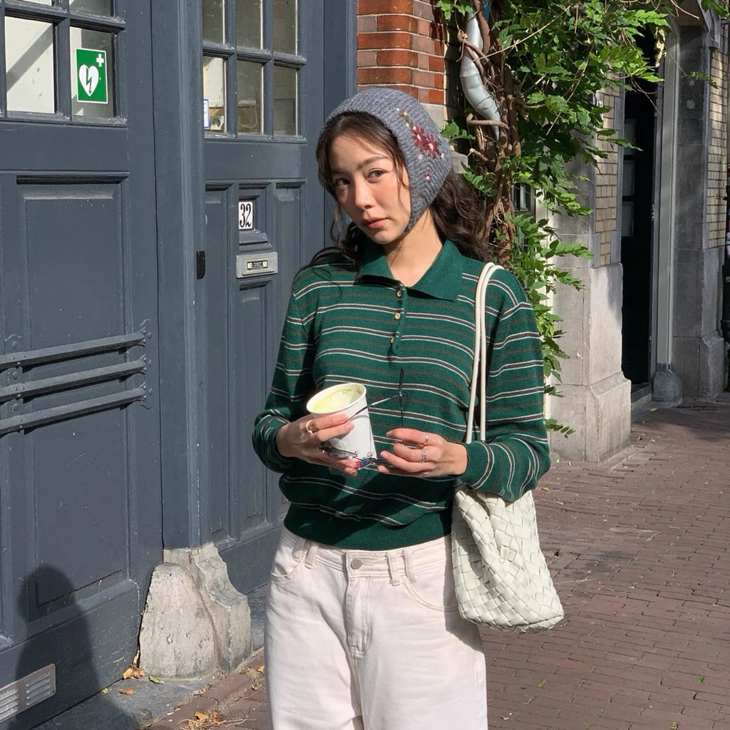 SOMETHING JUNIPER GREEN POLO STRIPE KNITS