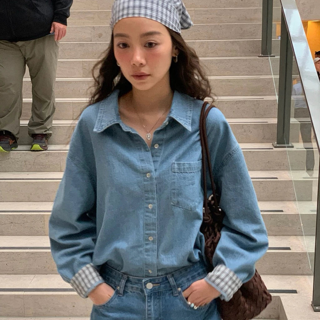 SOMETHING RUSTIC DENIM SHIRT WITH SCARF