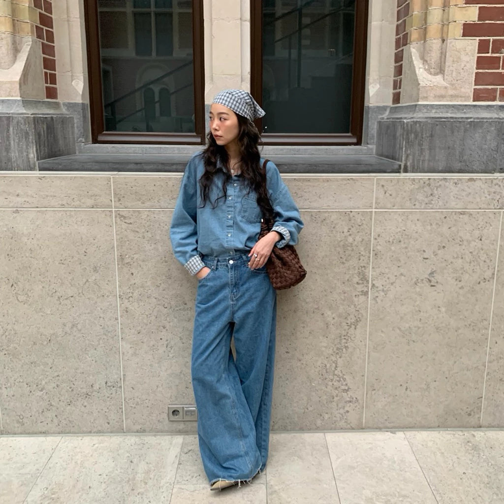 SOMETHING RUSTIC DENIM SHIRT WITH SCARF