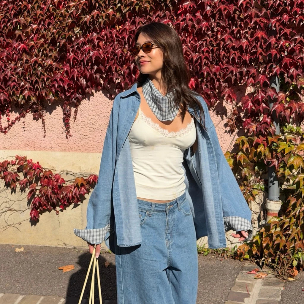 SOMETHING RUSTIC DENIM SHIRT WITH SCARF