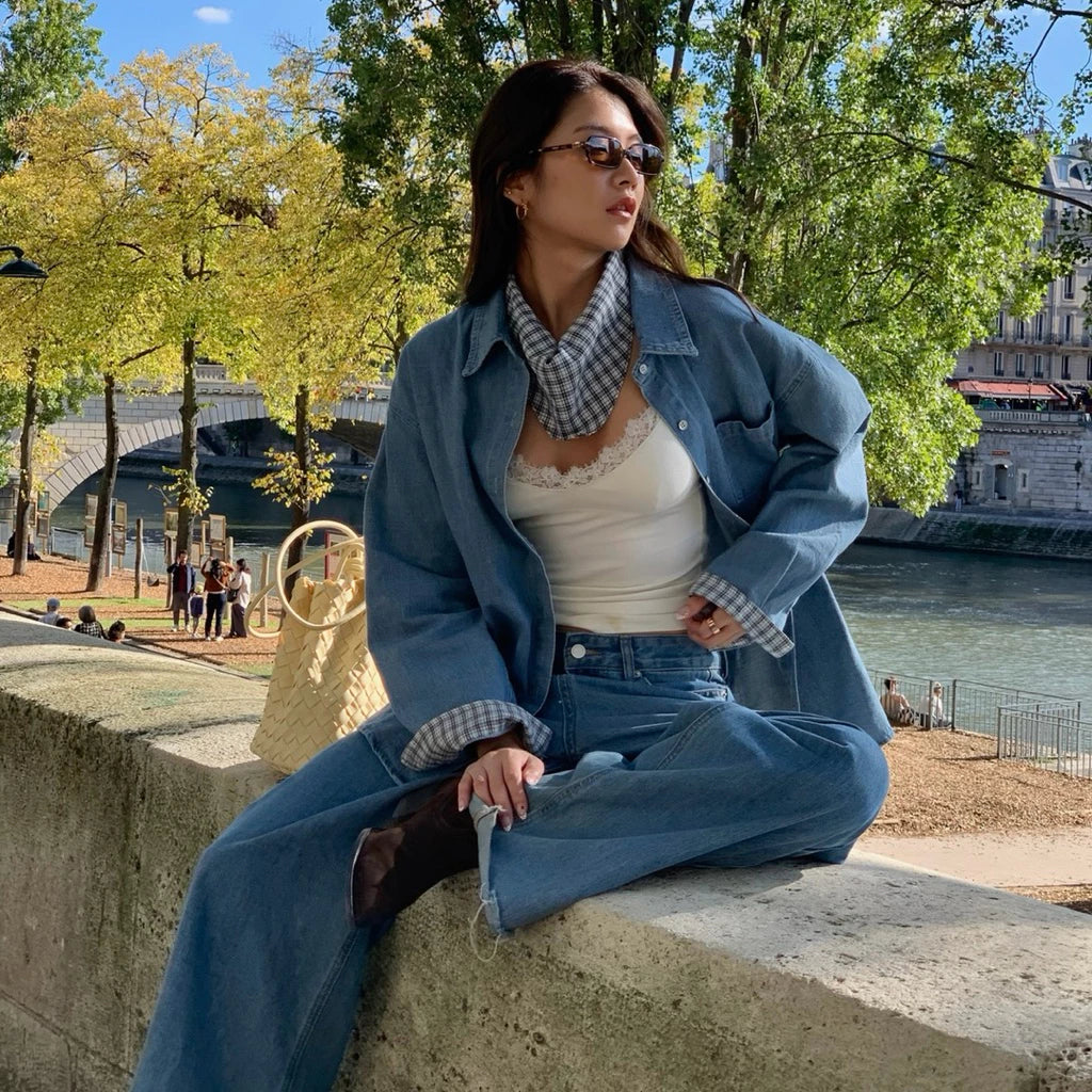 SOMETHING RUSTIC DENIM SHIRT WITH SCARF