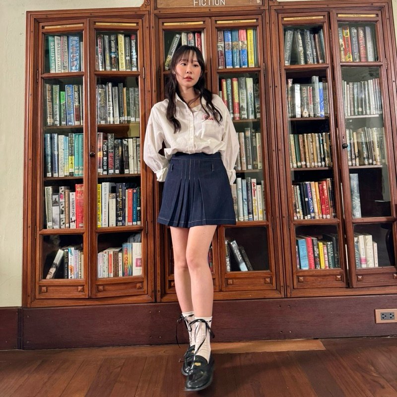 SOMETHING DENIM PLEATED SKIRT