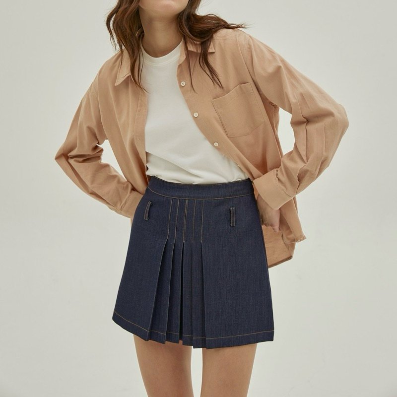 SOMETHING DENIM PLEATED SKIRT