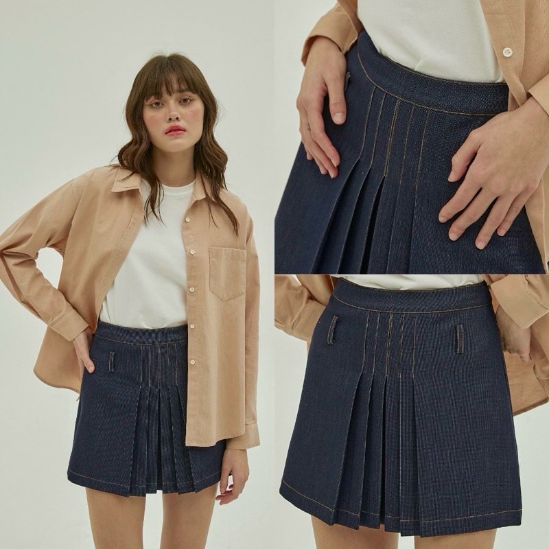 SOMETHING DENIM PLEATED SKIRT