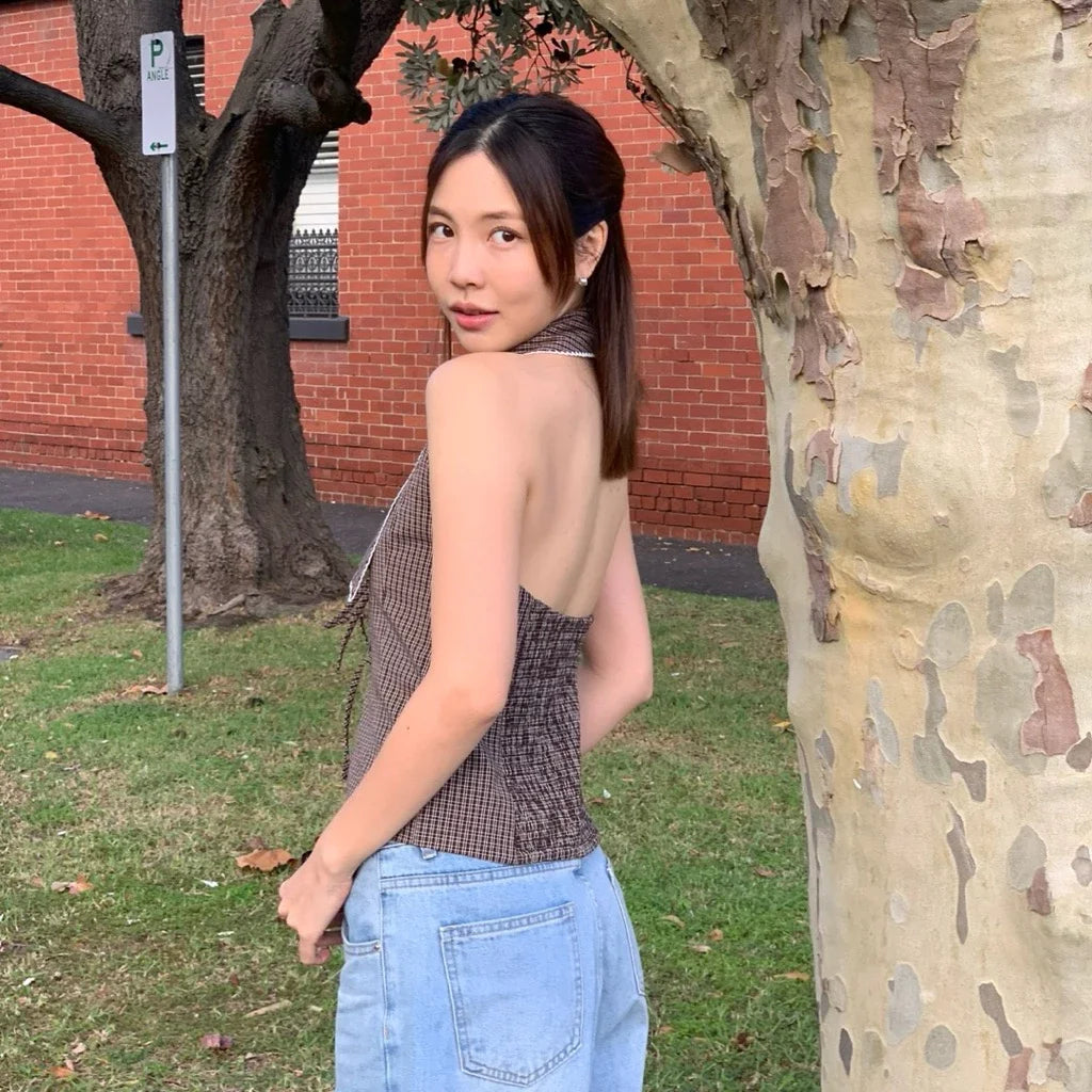 SOMETHING GINGER GINGHAM TOP