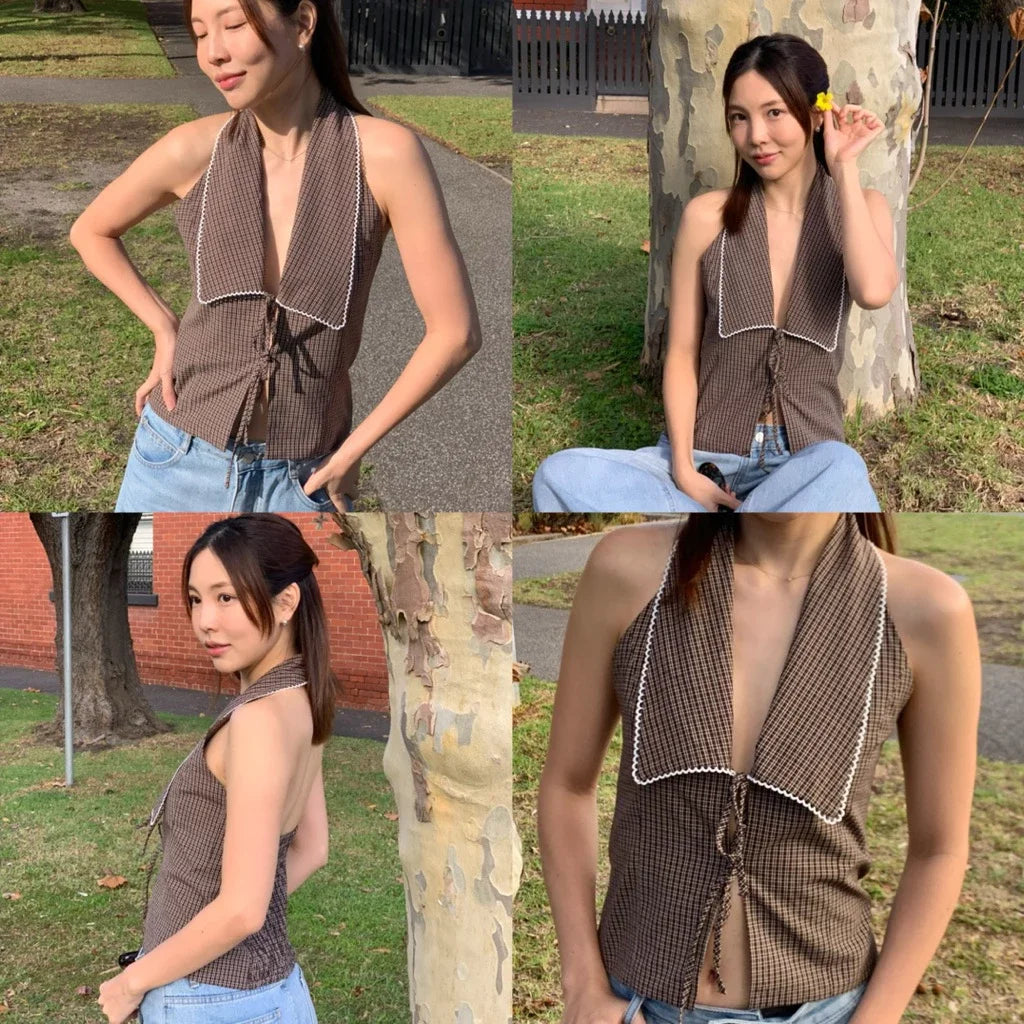 SOMETHING GINGER GINGHAM TOP